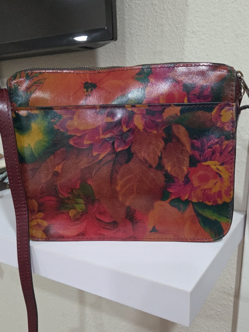 Patricia Nash Burgundy Floral Leather Crossbody Bag in Multicolor